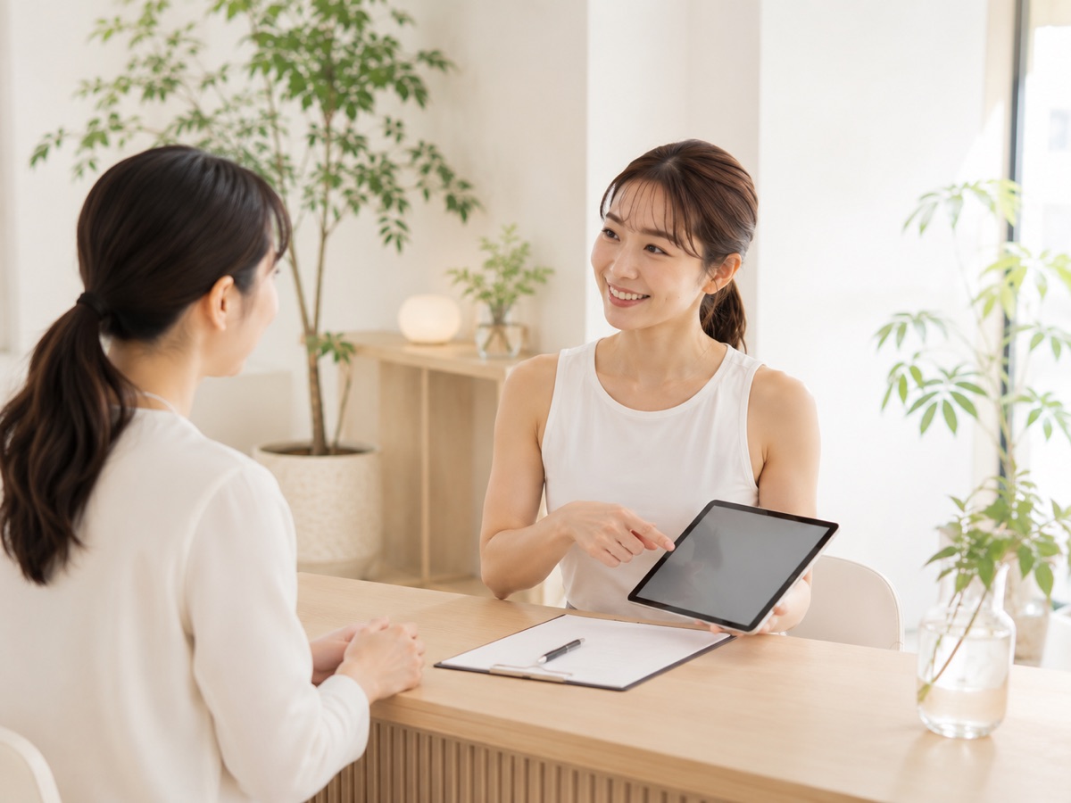 スタッフが笑顔でヒアリングをする様子